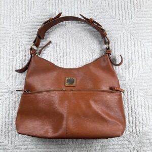 Dooney & Bourke Hobo Bag Cognac Brown Textured Leather Shoulder Bag Preppy Boho